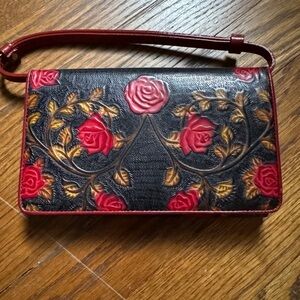 Isabella Fiore Black and Red Floral Clutch